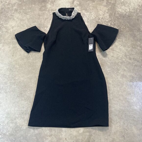 Rachel Zoe Dresses & Skirts - Rachel Zoe Dress Womens 4 Black Bixley Pearl Collar Crepe Mini Cold Shoudler